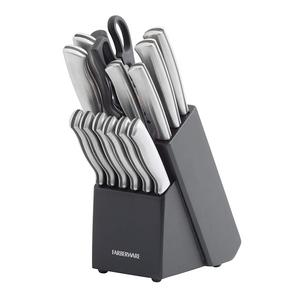 Farberware 5-piece Stamped Stainless Steel Prep Knife Block Set, Black 