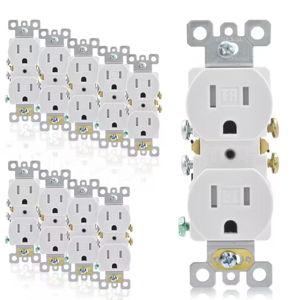 15 Amp 125-Volt Residential Grade Self Grounding Tamper Resistant Duplex Outlet, White (10-Pack)