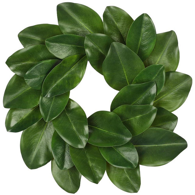 Briful 16in Artificial Magnolia Wreath for Front Door Small Silk Greenery Wreath Fake Magnolia Leaf Wreaths for Home Wall Window Mantle Indoor Outdoor Patio Decor