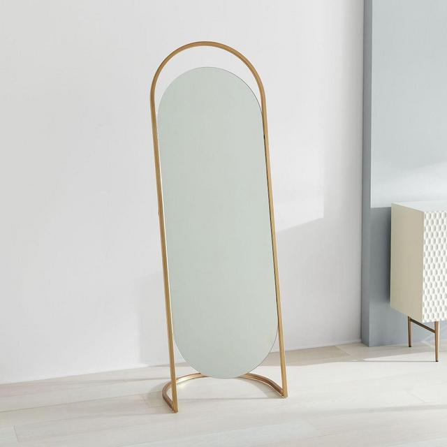 Folded Ellipse Standing Mirror, Antique Brass