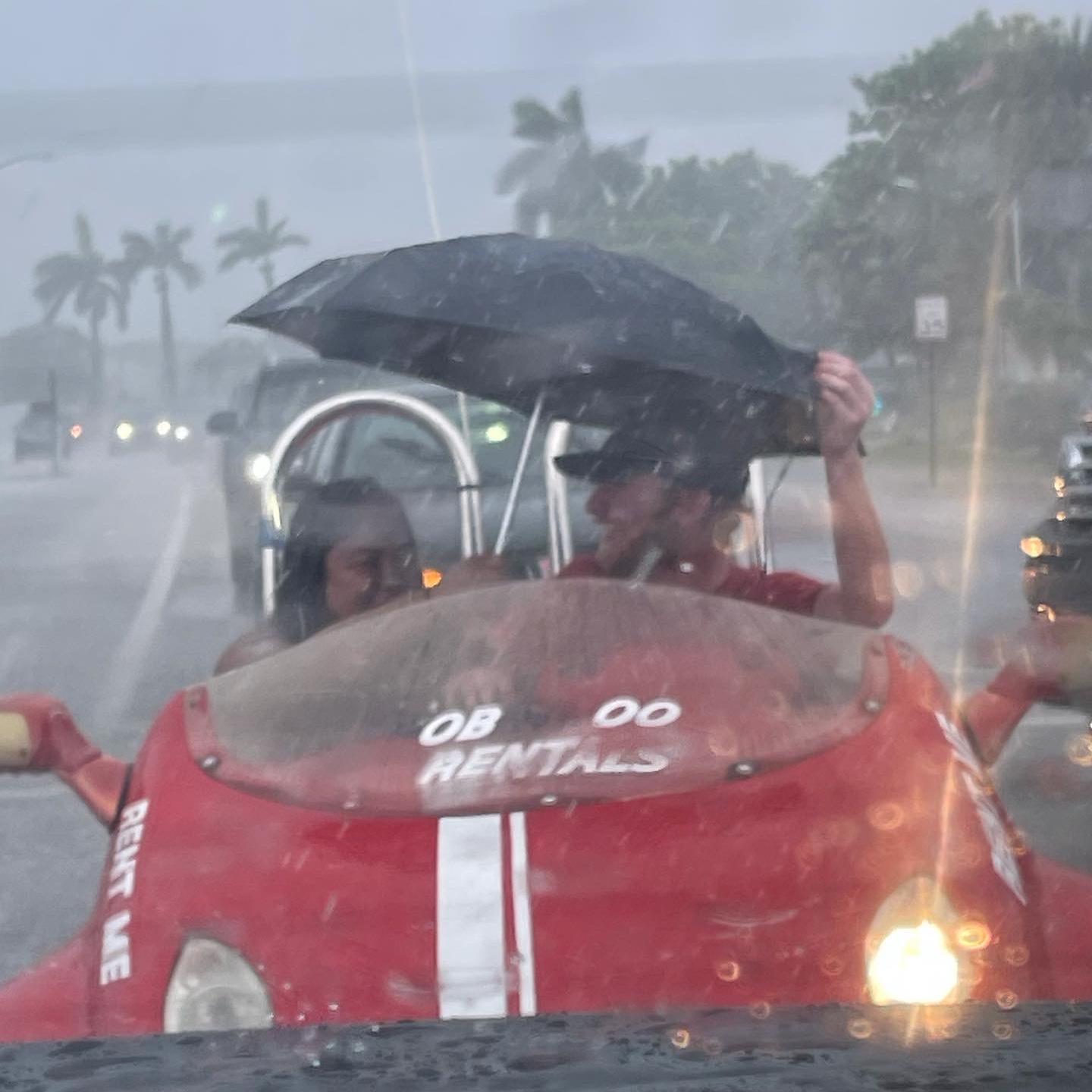 Getting caught in the rain during vacation. Very fun ride!
