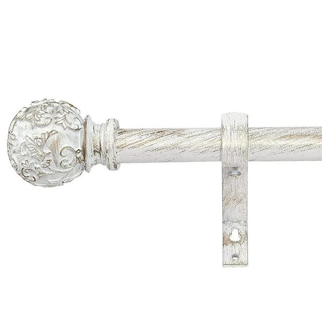 RYB HOME White Curtain Rod 48 to 86 Inch, 1 Inch Diameter Adjustable Telescoping Single Drapery Rod with Leaf Pattern Ball Finals Rustic Decor for Farmhouse Dining Room Decor Kids Bedroom