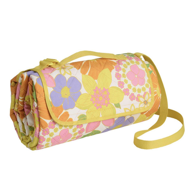 Daisy Bright Print Roll Up Picnic Blanket with Strap