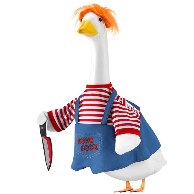 Halloween Porch Goose Outfits for 23 Inch Lawn Statue, Hilarious Killer Costume for Plastic/Cement Statue, Scary Sculpture Clothes for Yard Patio Party Decoration