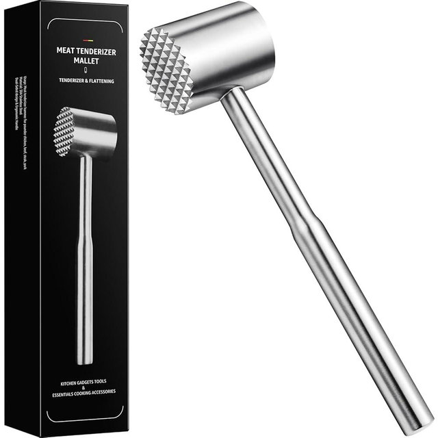 Yoofei Stainless-Steel Meat Tenderizer Mallet - Meat Tenderizer Tool for Pounder Chicken, Beef, Steak, Pork, Dual-Sided with Ergonomic Handle, Kitchen Gadgets and Essentials Cooking Accessories