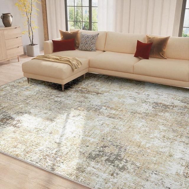 RELEANY Washable Area Rugs 8'x10' Non-Slip Modern Abstract Soft for Living Room Entryway Bedroom, Print Pattern, Neutral Brown Gray