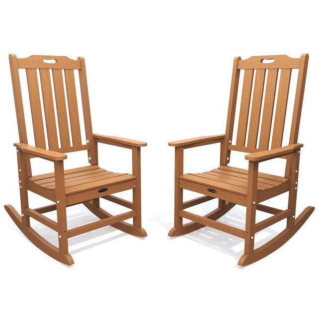 THOEOE Oversized Rocking Chair Set of 2, Outdoor Rocking Chair for Adults, All Weather Resistant Porch Rocker for Lawn Garden, Wood