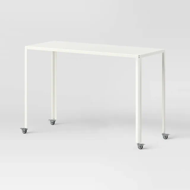 45" Rolling Metal Computer Desk Chalk White - Room Essentials™