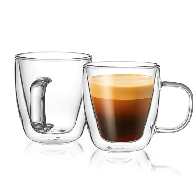 Sweese 5oz Double Wall Glass Espresso Cups Set of 2, Espresso Shot Cups Perfect for Cappuccino, Latte, Tea