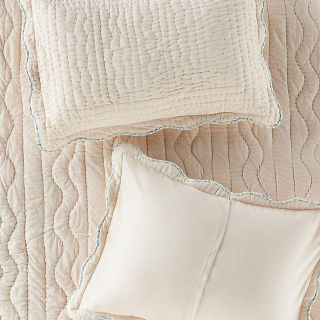 Iluka Cotton Solid Floral Edge Shams, Set of 2