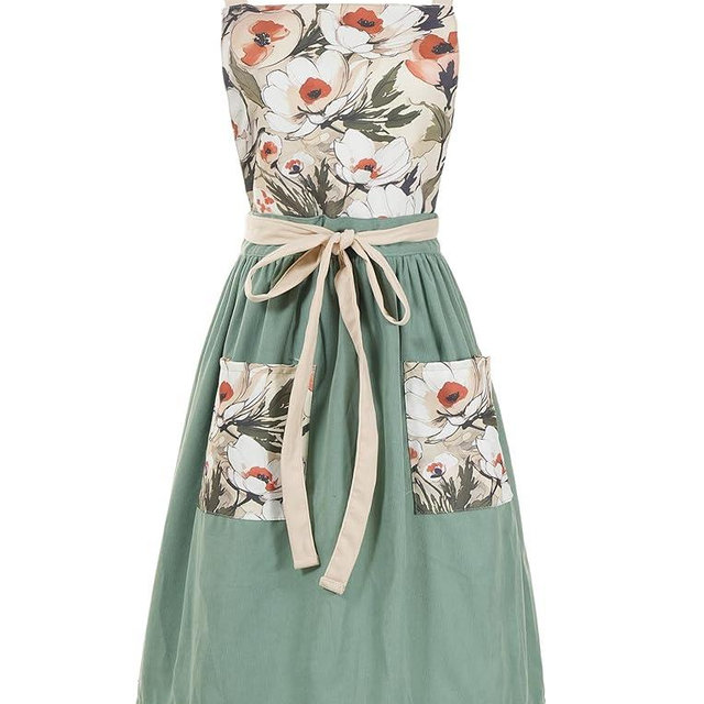 Pinknoke Vintage Pinafore Apron Dress for Women with Pockets Cute Floral Chef Aprons for Kitchen Cooking Baking Gardening
