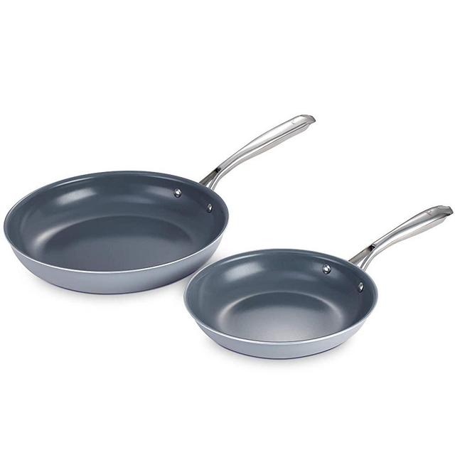 KUTIME frying pan set of 2, 8.7-Inch & 11-Inch frying pan nonstick Fry Pan Ceramic Coating Skillet with Stainless Steel Handle, Gas, Induction Compatible, Oven Safe, Gray