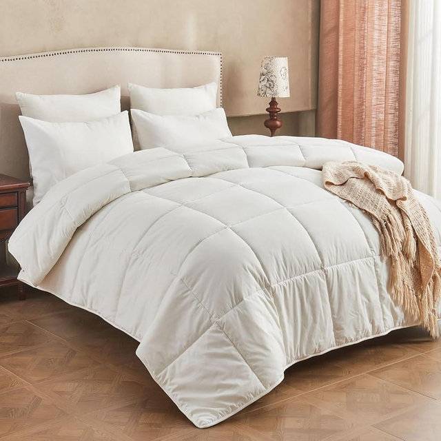 KUSNUG Climaloft Hybrid Wool Comforter Queen Size with 100% Organic Cotton, Hypoallergenic Down Alternative Luxury Duvet Insert with Tabs, Temperature Regulating All-Season Bedding, White