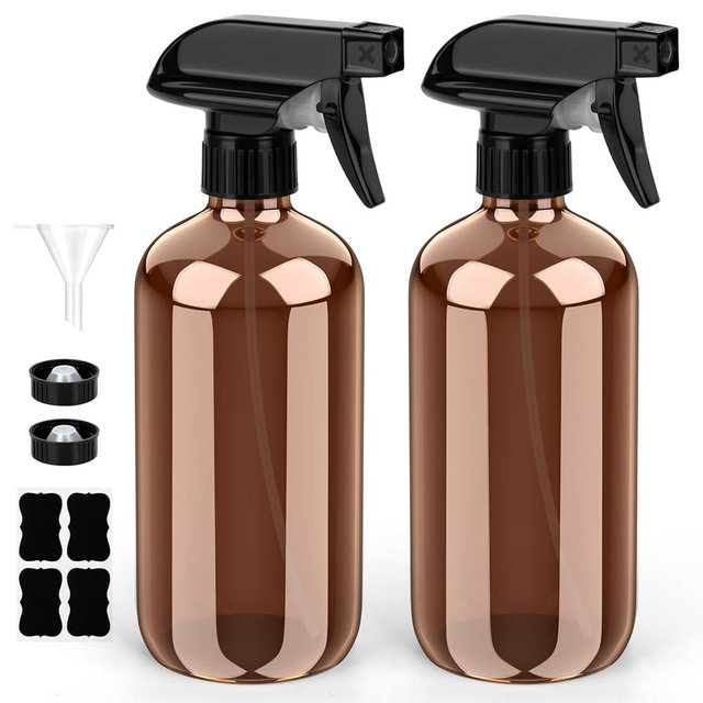 Bontip Glass Spray Bottle, Amber Glass Spray Bottle Set & Accessories for Non-toxic Window Cleaners Aromatherapy Facial Hydration Watering Flowers Hair Care (2 Pack/8 oz) (Amber)