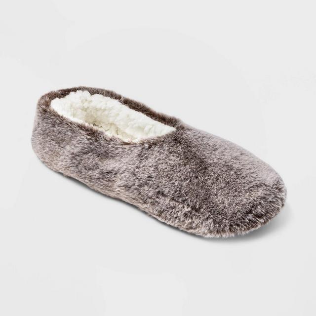 Women's Faux Fur Cozy Pull-On Slipper Socks - Brown S/M