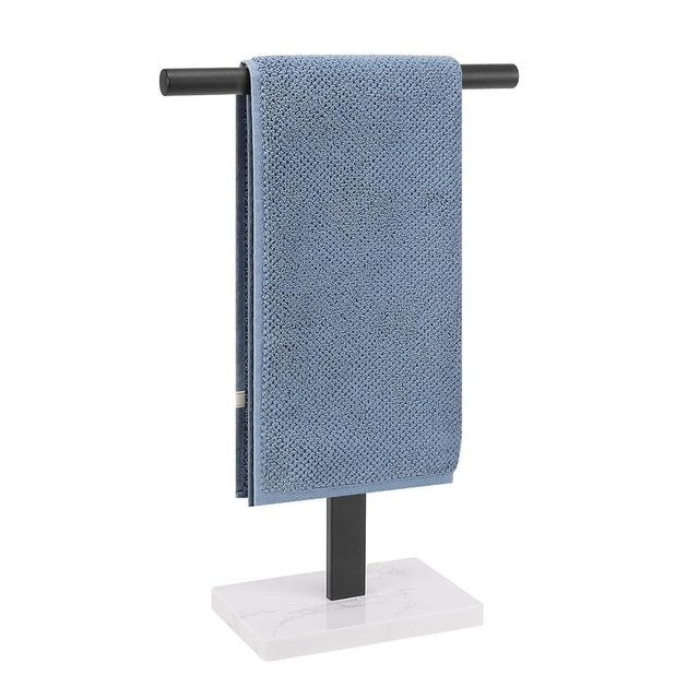 BathAce Hand Towel Holder, T-Shape Hand Towel Stand for Bathroom with Marble Base, 304 Stainless Steel Stand Hand Towel Rack Free-Standing Towel Bar for Bathroom Kitchen Countertop (16 in, Black)