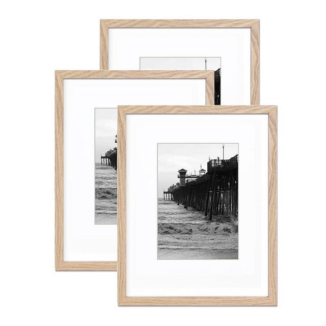 TKYGU Picture Frame11x14 mat to 8x10 set of 3 Natural, Minimalist 11x14 Poster Frame, 11"x14"Wood Frame, HD Tempered Glass MDF Wood Picture Frames for Wall Art Photo and Prints for Home Decor