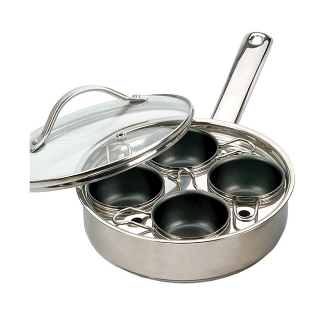 RSVP International Endurance Stainless Steel Glass 4 Egg Poacher Set