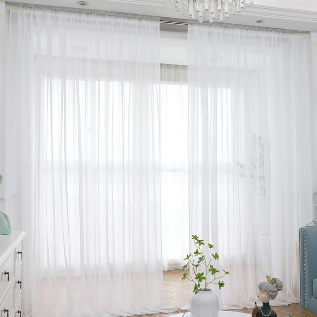 Window White Sheer Curtains 95 Inches Long 2 Panels Sheer White Curtains Basic Rod Pocket Panel for Bedroom Children Living Room Yard Kitchen (White, 52" W x 95" L | 2 pcs)