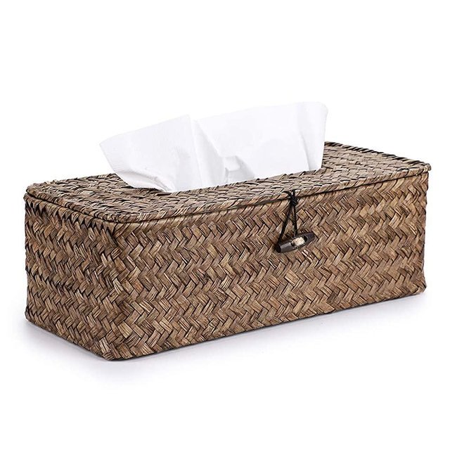 Sumnacon Rectangular Woven Tissue Box Holder, Decorative Napkin Holder Pumping Paper Case Dispenser, Facial Box for Home Office Car Automotive Decoration, Coffee