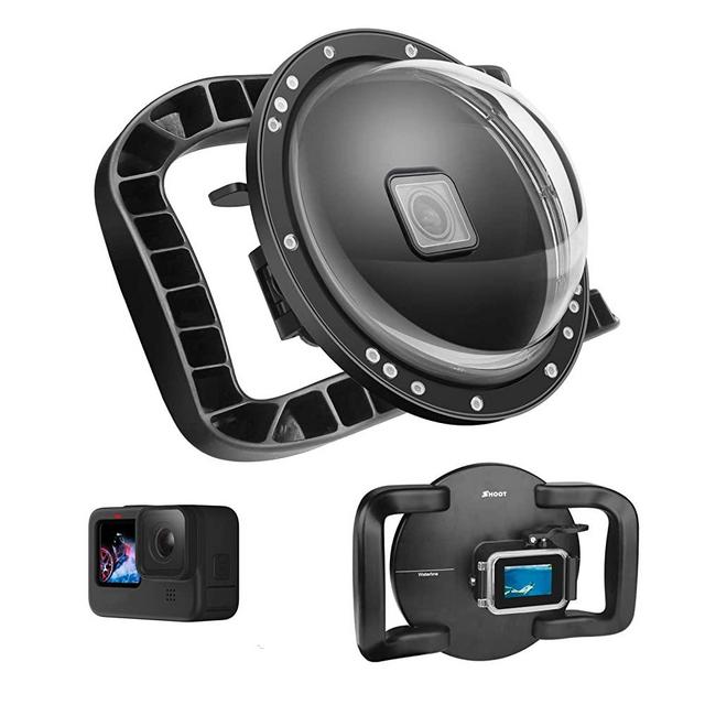 SHOOT Dome Port Lens for GoPro HERO9 Black - Dual Handle Stabilizer Floating Grip, Enlarge Trigger, Overall Waterproof Case - Easier to Hold and Shoot Over Underwater Photos/Videos