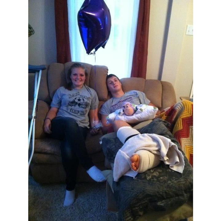 Dan broke his ankle a week before the Homecoming dance at school.  Carlee brought presents and balloons and spent Homecoming with Dan.