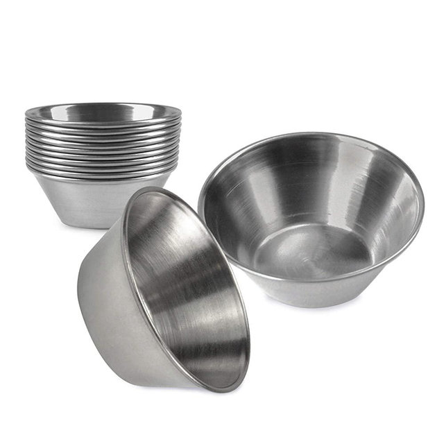 [12 Pack] 1.5 oz Stainless Steel Sauce Cups - Individual Round Condiments Ramekins, Commercial Grade Safe/Portion Dipping Sauce Kitchen Set