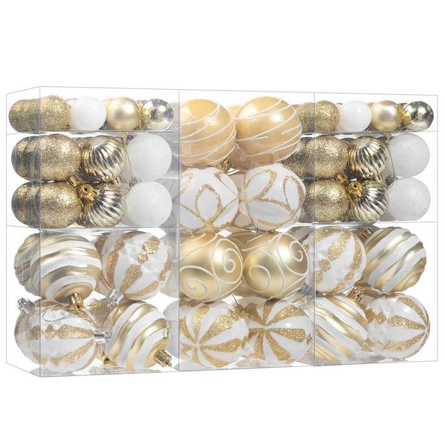 100Pcs Christmas Balls Ornaments Set, Shatterproof Christmas Decorations with Hand-held Gift Package for Xmas Tree/Holiday/Wedding/Holiday/Party Decor (Gold & White)