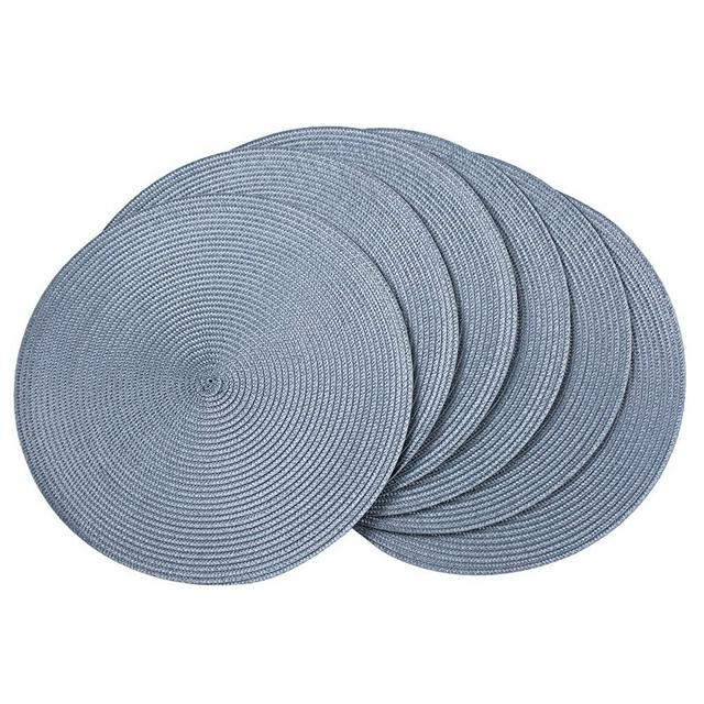 AHHFSMEI Round Braided Placemats 15 Inch Round Table Mats for Dining Tables Polypropylene Woven Heat Resistant Place mats Set of 6 (Light Blue)