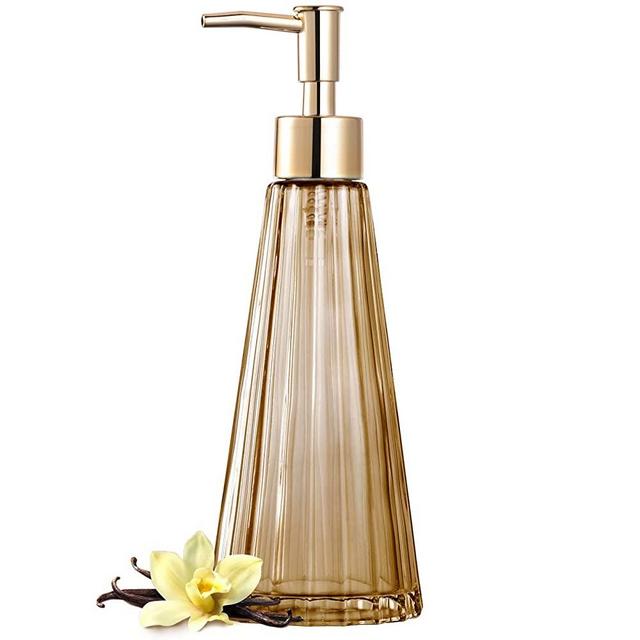 EMPO Vintage Elegant Glass Soap Dispenser, Liquid Soap / Sanitizer / Shampoo Bottle with Pump, Rustic Farmhouse Decor Hand Soap Dispenser Bathroom Accessories (Brown)