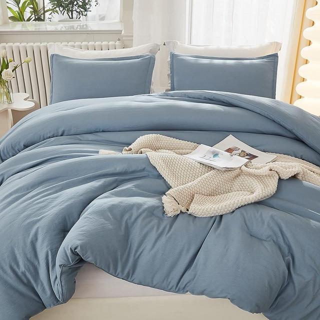 Litanika Grayish Blue Comforter Set Queen Size, 3 Pieces Lightweight Solid Bedding Set & Collections, All Season Fluffy Bed Set (90x90In Comforter & 2 Pillowcases)