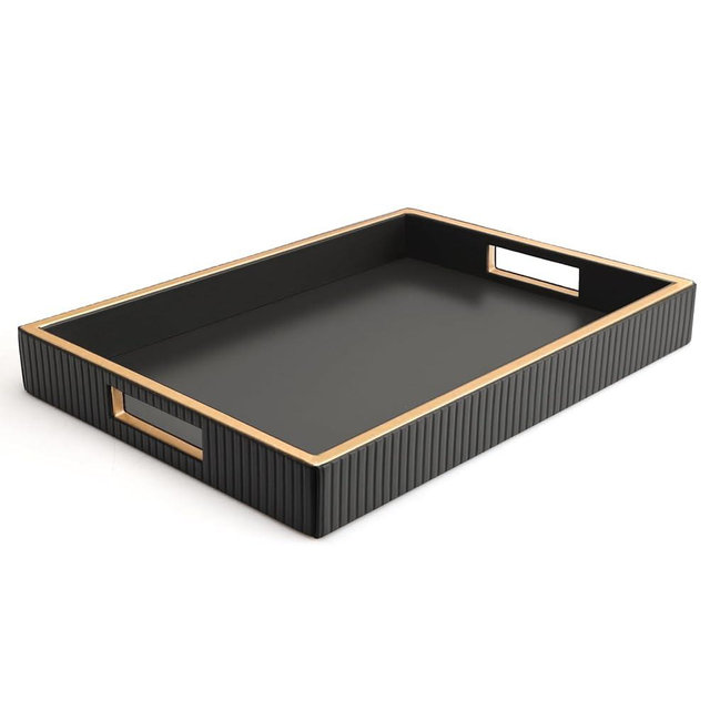 SANZIE Leather Tray Desktop Storage Organizer Premium Serving Tray Decorative Tray Valet Tray for Sundries Cosmetics Phone Wallet Cutlery (Black Holder)