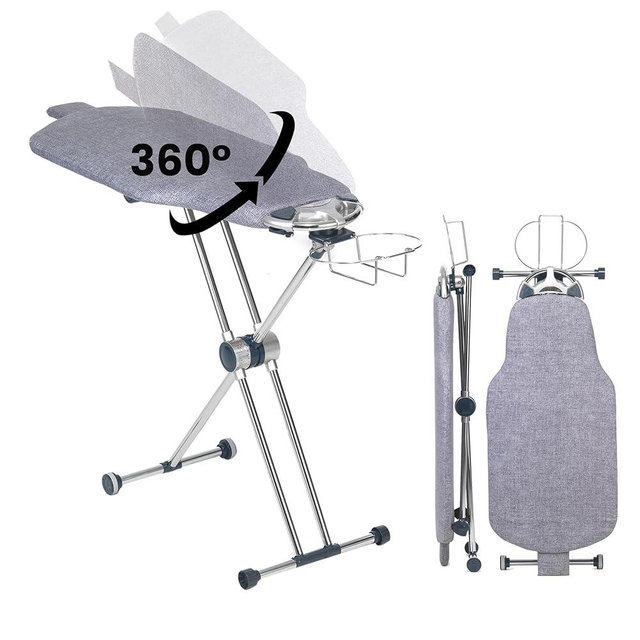 Dazzl 360° Dual-Sided Iron Board - Torso-Shaped Ironing Board Full Size with 8-Level Adjustable Height, Rotatable & Detachable Iron Holder, Garment Clips - HDPE Heat-Resistant Surface