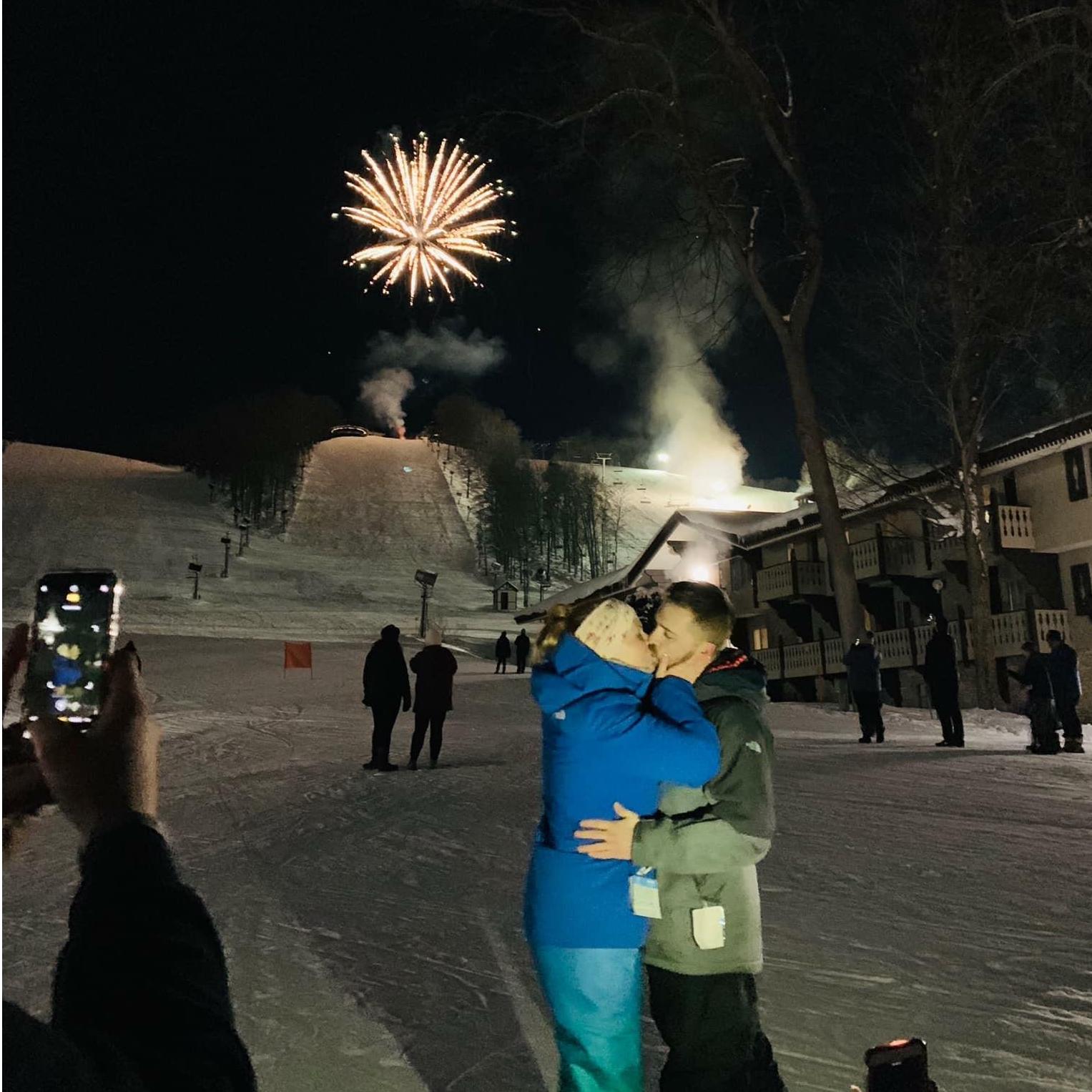 Cory Proposed on 2/16/2019 after a day on the slopes at Boyne Mountain. The resort had a celebration with fireworks for Presidents Day!