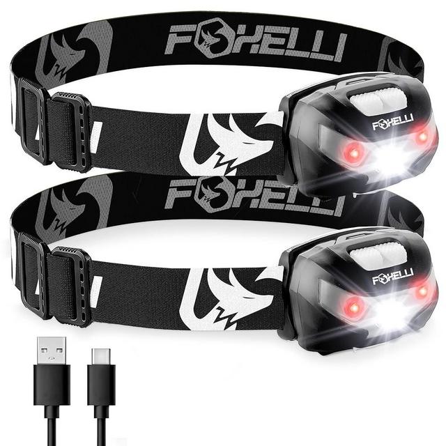 Foxelli Rechargeable LED Headlamp - Super Bright, Lightweight, and Comfortable Head Light for Running, Camping, Hiking, and Work, Suitable for Adults and Kids