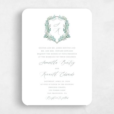Green Rounded Wedding Invitation - Lombardy Portrait