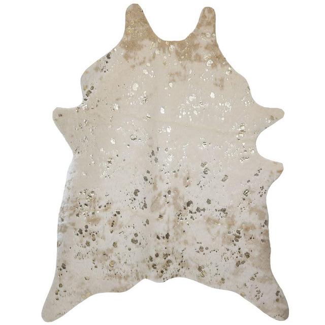 LAKKH Fourtue 4.2x6ft Faux Cowhide Rug - Synthetic Cow Hide Rug - Cowhide Rug Faux - Cowhide Rugs for Living Room Bedroom & Home Office - Plush Synthetic Fur w/ Soft Backing (Gold & Cream) (L-02)