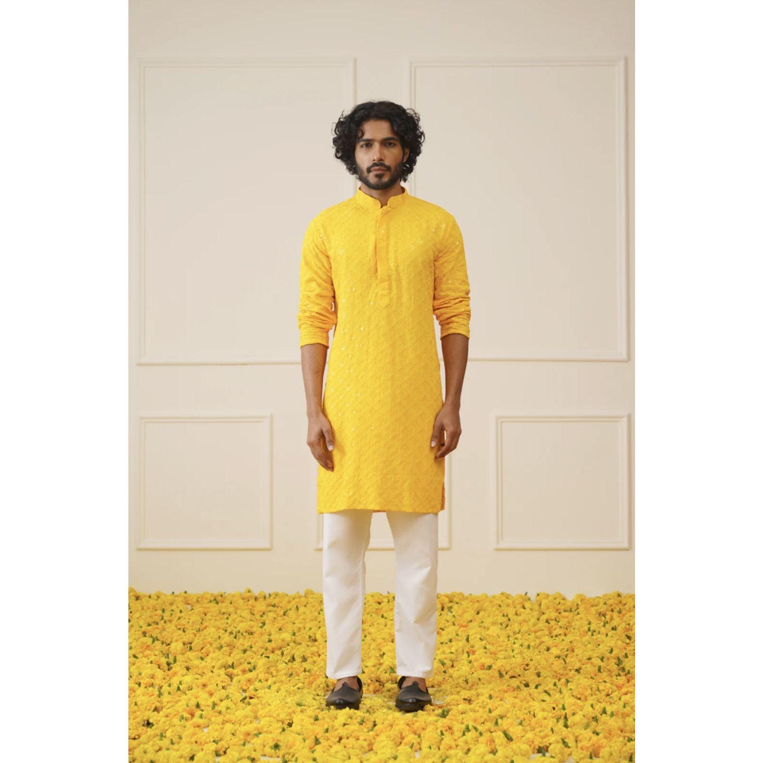 Yellow kurta pajama (for the guys for the Haldi)