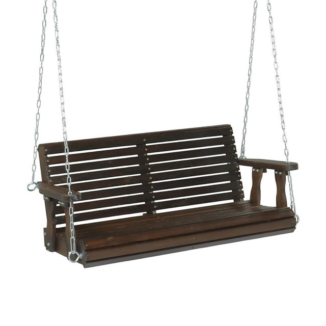 VINGLI Upgraded Patio Wooden Porch Swing for Courtyard & Garden, Heavy Duty 880 LBS Swing Chair Bench with Hanging Chains for Outdoors (Rustic, 4 FT)