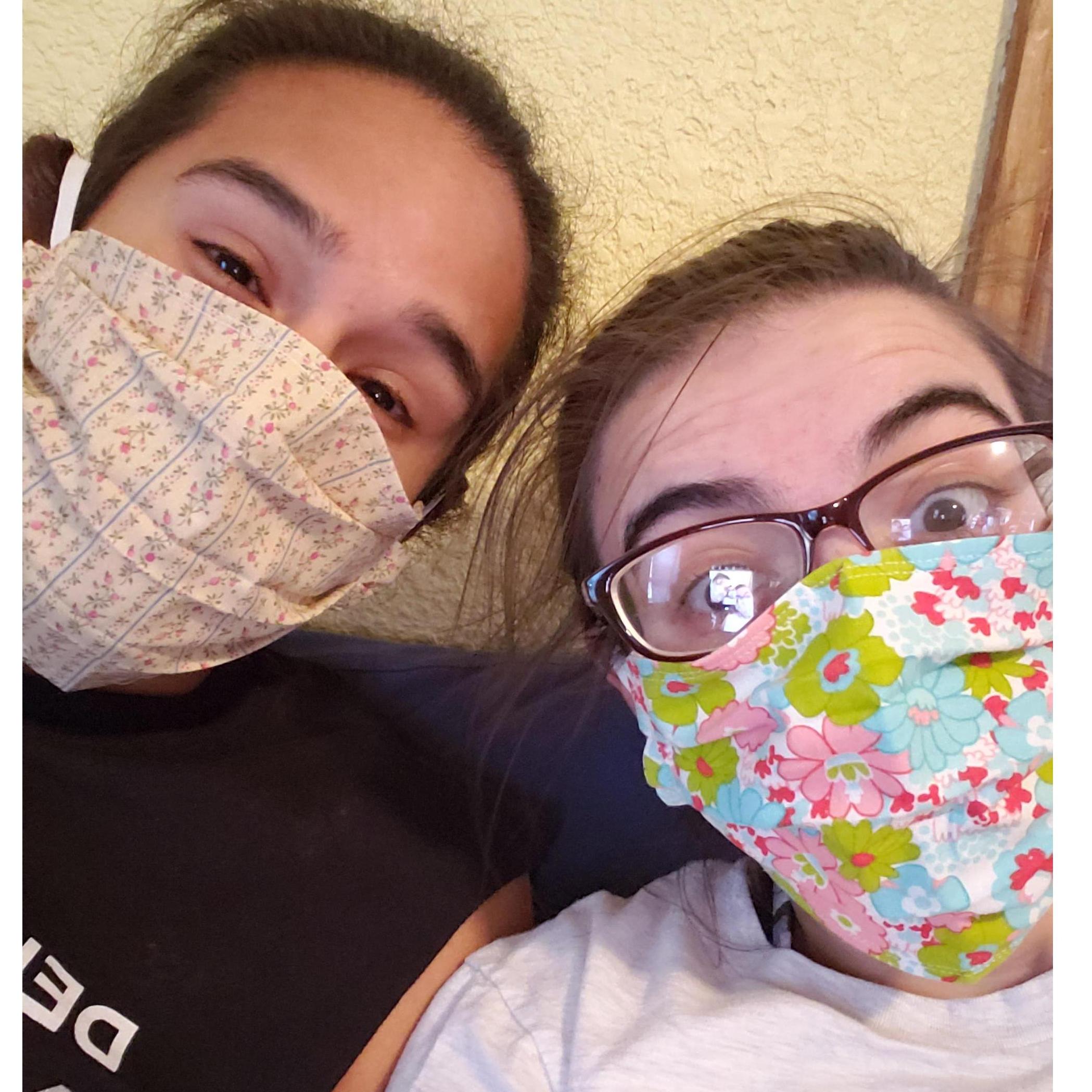 Since we started dating right at the start of COVID, we had to take a picture of ourselves with our first masks!