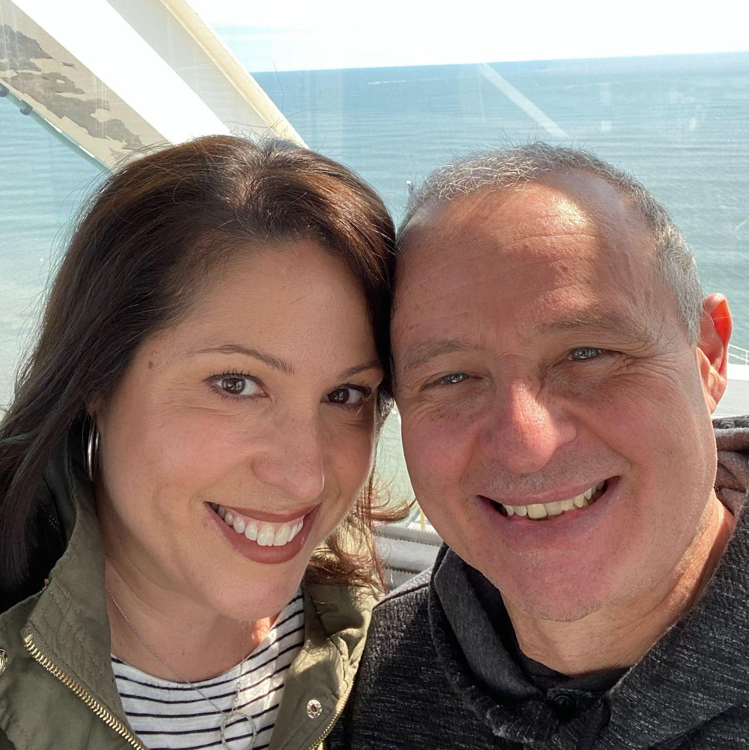 At the top of the ferris wheel on the Boardwalk in Atlantic City.