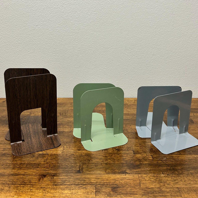 Vintage Metal Bookend, Woodgrain, Sage Green or Gray, Mid Century Desk Organizer Book Holder, Sold Individually as Pair