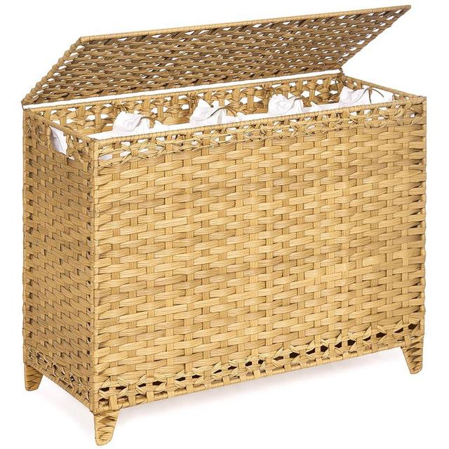 Laundry Hamper with 4 Removable Liner Bags; 176L Handwoven Rattan Laundry Basket with Lid & Heightened Feet; Clothes Hamper with Side Handles (Natural)