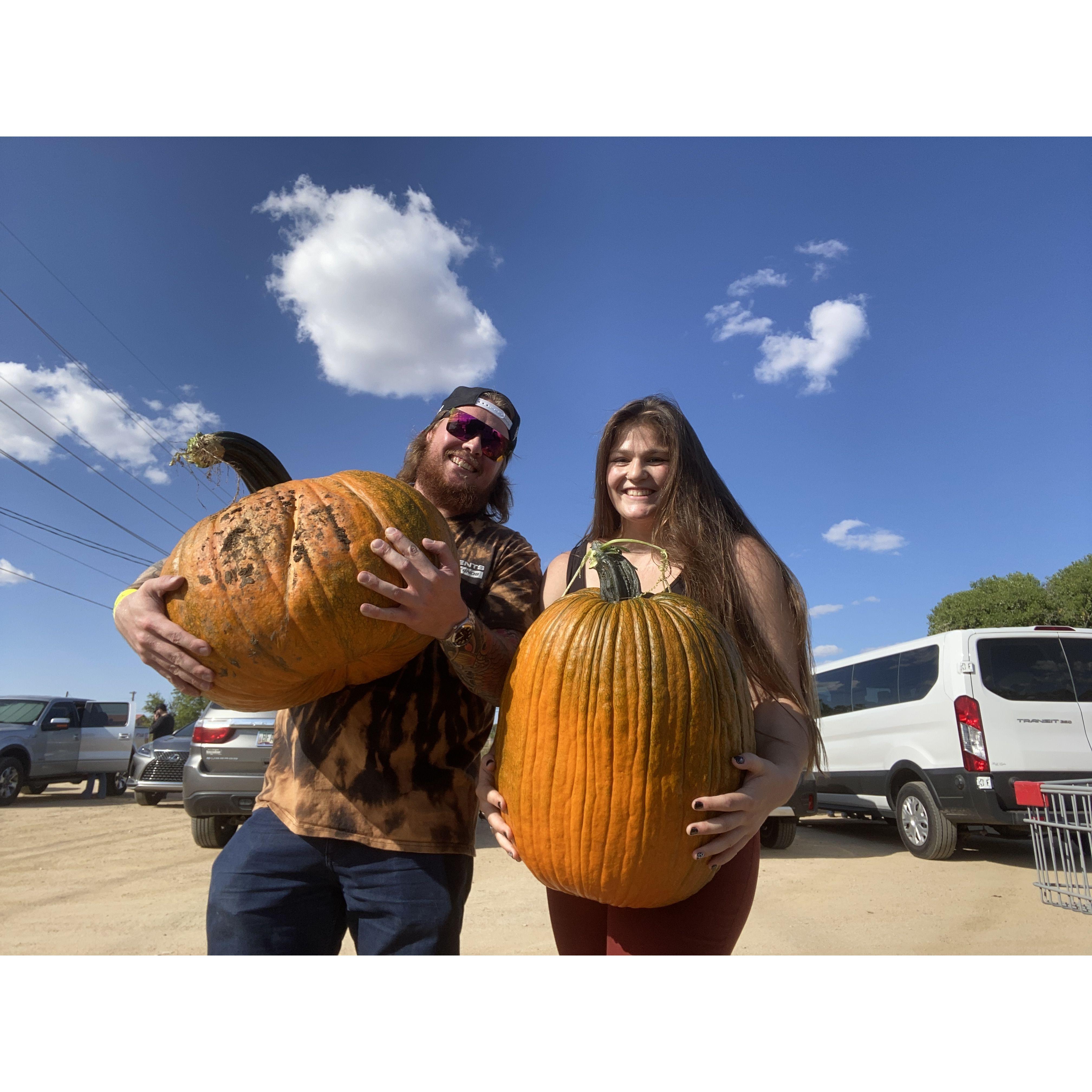 We both found giant pumpkins that we unfortunately had to carry back from the field.