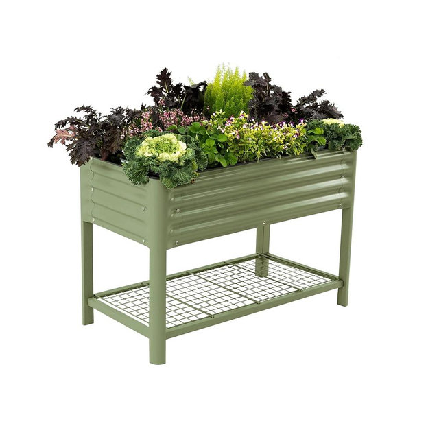 Elevated Garden Bed-V Series, 2' x 4' Raised Garden Beds with Legs & Storage Rack for Lawn & Patio, 700 Lbs Weight Capacity, Outdoor Planter Box for Gardening Vegetables Flower Herbs, Olive Green