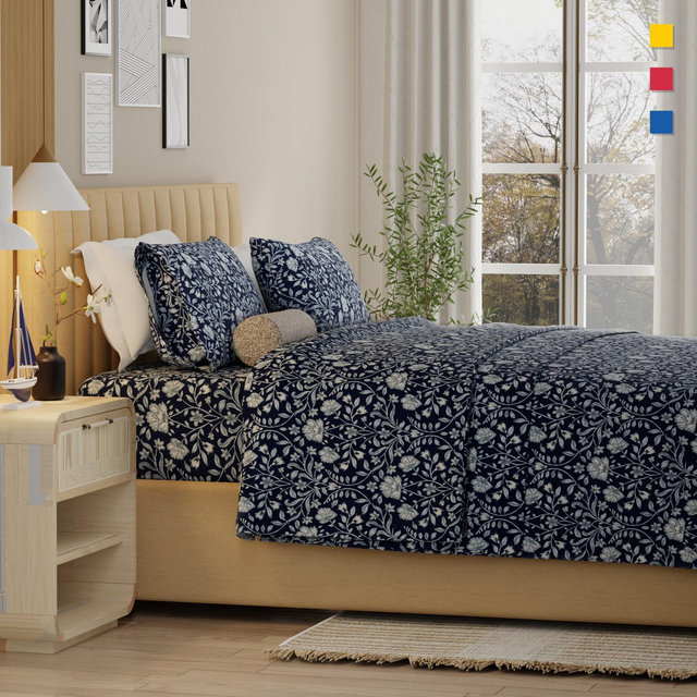 Color Sense 100% Cotton Percale Cool & Crisp 4-Piece Sheet Set Queen Adorn Floral