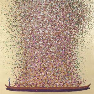 Kare; Cuadro Touched Flower Boat oro rosa 120x160cm