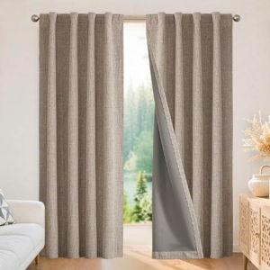Joydeco Blackout Curtains for Bedroom - 100% Light Blocking 2 Panels Set Linen Drapes 42" W x 84" L, Thermal Insulated Room Darkening Curtains, Linen Textured for Living Room, Rod Pocket & Back Tabs