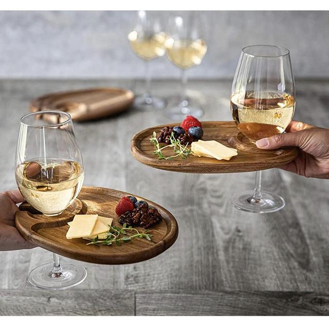 TOSCANA - a Picnic Time Brand Cocktail Appetizer Plates with Wine Glass Holder, Set of 4