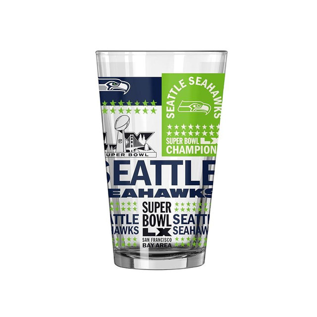 FANMATS NFL Seattle Seahawks Super Bowl 60 Champions 16 oz Pint Glass – Super Bowl 60 Champs Design, 16 Fluid Ounces, Glass